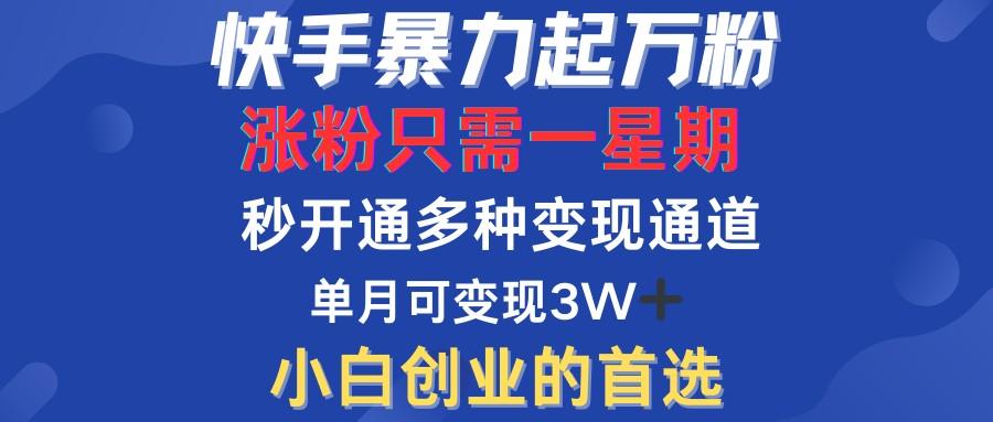 快手万粉号速成,仅需3到七天,小白创业的首选,一套玩法,多种变现模式